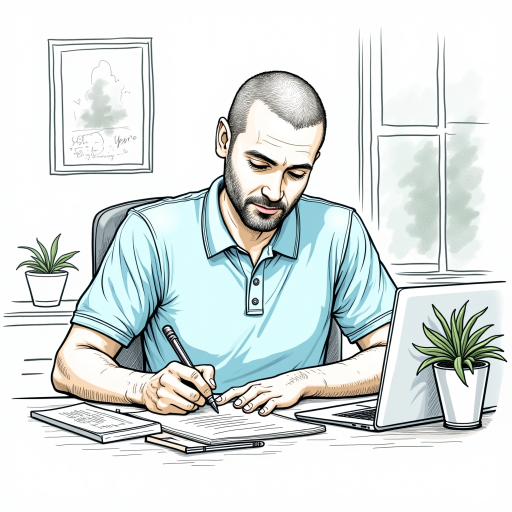 A man writes a letter at his desk